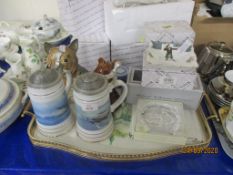 GROUP OF CHINA WARES AND TANKARDS “OUT ON EXERCISE” AND “REACH FOR THE SKY”