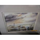 GROUP OF THREE PICTURES, PRINTS IN WOODEN FRAMES
