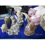 GROUP OF TWO CHINESE POTTERY CATS AND OTHER POTTERY ANIMALS