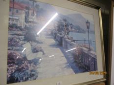 LARGE PRINT OF A MEDITERRANEAN SCENE IN SILVER EFFECT FRAME