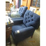 PAIR OF EARLY 20TH CENTURY BLUE UPHOLSTERED EASY CHAIRS