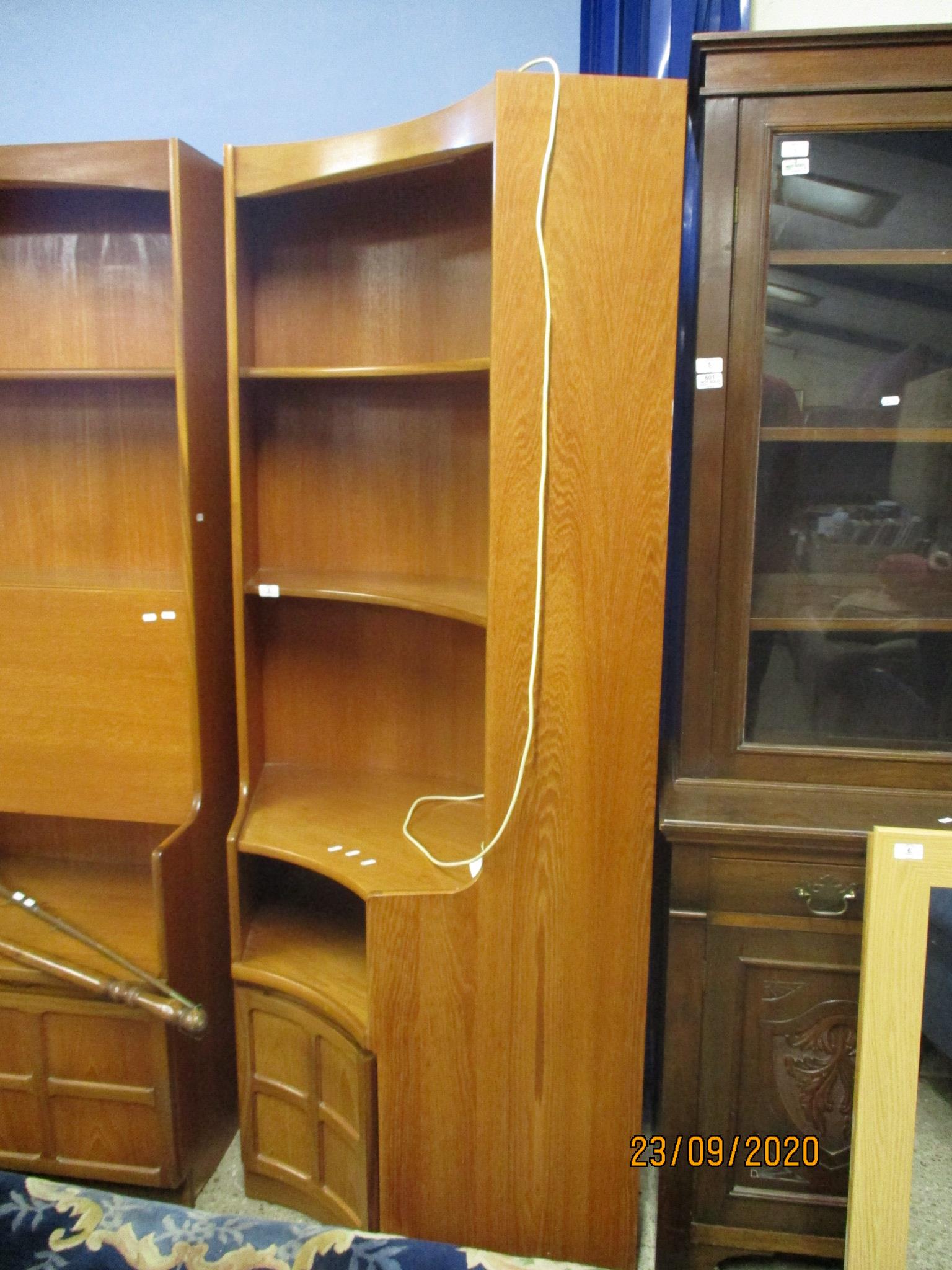 LATE 20TH CENTURY TEAK CURVED CORNER CUPBOARD, 97CM WIDE