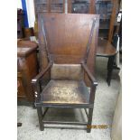 UNUSUAL MAHOGANY AND STAINED OAK MONKS STYLE SIDE CHAIR (CONSTRUCTED FROM PERIOD TIMBERS)