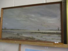 PAINTING ON BOARD SIGNED JEFFERIES, OF A NORFOLK SCENE WITH WINDMILL ETC