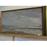 PAINTING ON BOARD SIGNED JEFFERIES, OF A NORFOLK SCENE WITH WINDMILL ETC