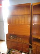 LATE 20TH CENTURY TEAK SIDE CABINET WITH CENTRAL MIRROR BACKED COMPARTMENT, 102CM WIDE