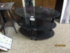 OVAL GLASS THREE-TIER TV STAND, 70CM WIDE