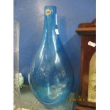 LARGE BLUE GLASS VASE WITH LABEL FOR KOSTA SWEDEN