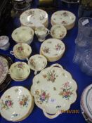 TEA SET BY GEORGE JONES INCLUDING SIDE PLATES, MILK JUG, SUGAR BOWL, SERVING DISH AND SEVEN CUPS AND