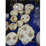 TEA SET BY GEORGE JONES INCLUDING SIDE PLATES, MILK JUG, SUGAR BOWL, SERVING DISH AND SEVEN CUPS AND