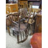 TWO PAIRS OF EARLY 20TH CENTURY DINING CHAIRS, ALL WITH SOLID SEATS
