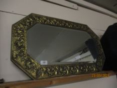 BRASS FRAMED WALL MIRROR, 75CM WIDE