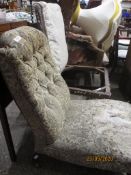 VICTORIAN NURSING CHAIR, FURTHER CHAIR FRAME AND WING BACK CHAIR (ALL FOR RESTORATION)