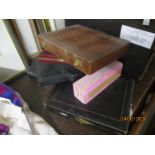 BOXES CONTAINING MIXED PLATED WARES, CAKE KNIVES, SET OF FISH KNIVES AND FORKS ETC