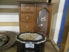 GROUP OF TWO JEWELLERY BOXES, WOODEN AND SILVER METAL MOUNTS