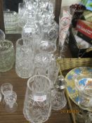 SET OF CUT GLASS DECANTERS, JUGS AND VASES