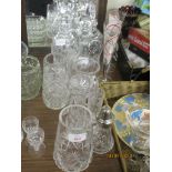 SET OF CUT GLASS DECANTERS, JUGS AND VASES