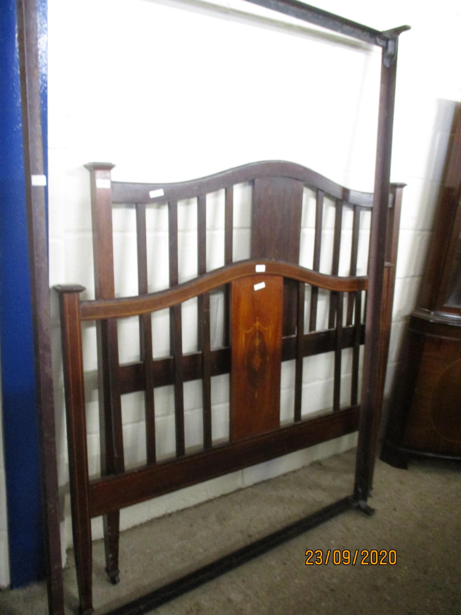 EDWARDIAN INLAID MAHOGANY DOUBLE BEDSTEAD, 140CM WIDE