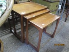 NEST OF THREE TEAK EFFECT TABLES, LARGEST 53CM WIDE