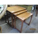 NEST OF THREE TEAK EFFECT TABLES, LARGEST 53CM WIDE