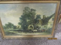 LARGE GILT FRAMED PRINT OF A LANDSCAPE, WIDTH INC FRAME APPROX 103CM