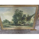 LARGE GILT FRAMED PRINT OF A LANDSCAPE, WIDTH INC FRAME APPROX 103CM