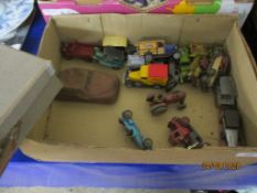 BOX CONTAINING SMALL DINKY TOYS IN PLAY WORN CONDITION