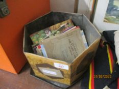 TIN CONTAINING VARIOUS CIGARETTE CARDS AND BROOKE BOND COLLECTORS CATALOGUES