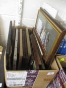 BOX CONTAINING VARIOUS PICTURES IN ORIGINAL FRAMES