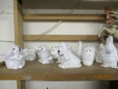 GROUP OF WHITE GLAZED ANIMALS, MAINLY COALPORT INCLUDING CATS, SEAL, OWLS, PENGUIN, RABBIT ETC (