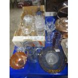 GROUP OF GLASS WARES INCLUDING A CARNIVAL GLASS BOWL, FRENCH GLASS VASE, FLUTED VASE ETC