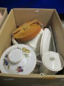 BOX OF POTTERY WARES INCLUDING A VILLEROY & BOCH COFFEE POT
