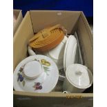 BOX OF POTTERY WARES INCLUDING A VILLEROY & BOCH COFFEE POT