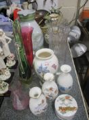 CHINA WARES INCLUDING VASES BY WEDGWOOD IN KUTANI CRANE PATTERN, GLASS WARES