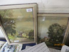 TWO PRINTS OF ALPINE SCENES IN WOODEN FRAMES