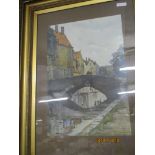 PRINT OF A FRENCH RIVER SCENE IN GILT FRAME