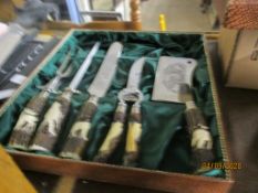 CARVING SET INCLUDING KNIFE, FORK AND SHARPENER ALL WITH BONE HANDLES IN ORIGINAL BOX