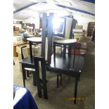 MODERN BLACK LACQUERED EXTENDING DINING TABLE AND FIVE CHAIRS