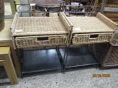 PAIR OF BASKET WORK MODERN BEDSIDE CABINETS, 46CM WIDE