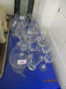 COLLECTION OF GLASS WARES INCLUDING BRANDY GOBLETS AND LIQUEUR GLASSES ETC