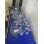 COLLECTION OF GLASS WARES INCLUDING BRANDY GOBLETS AND LIQUEUR GLASSES ETC