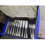 BOXED SET OF PLATED FISH KNIVES AND FORKS