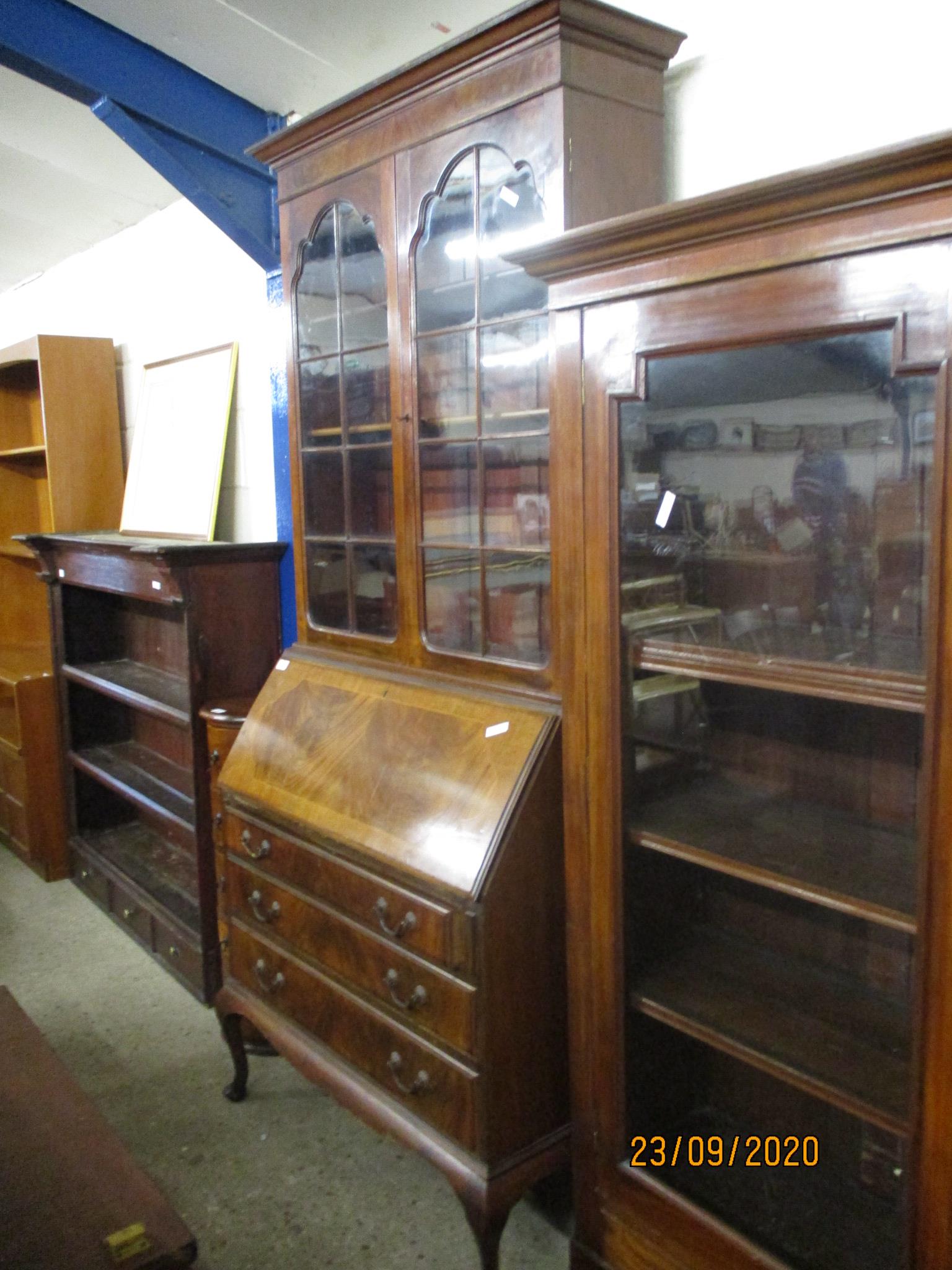 REPRODUCTION MAHOGANY BUREAU BOOKCASE, 97CM WIDE