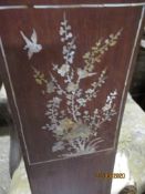 ORIENTAL HARDWOOD CHAIR WITH INLAID DECORATION TO SPLAT DEPICTING FOLIAGE AND BIRDS, APPROX 102CM