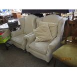 PAIR OF MODERN CREAM UPHOLSTERED WING BACK CHAIRS