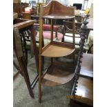 19TH CENTURY ROSEWOOD THREE-TIER WHATNOT, PEDESTAL TABLE AND THREE TIER CORNER STAND