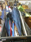 BOX OF VARIOUS WALKING STICKS, SHOOTING STICK ETC