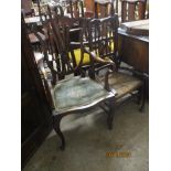 EDWARDIAN MAHOGANY CARVER CHAIR AND SPINDLE BACK RUSH SEAT BEDROOM CHAIR