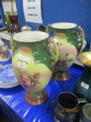 PAIR OF EARLY 20TH CENTURY POTTERY VASES WITH PRINTED FLORAL DECORATION