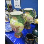 PAIR OF EARLY 20TH CENTURY POTTERY VASES WITH PRINTED FLORAL DECORATION